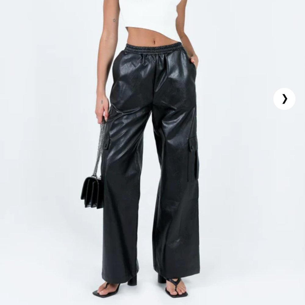 Princess Polly size 4 LISTA FAUX LEATHER ELASTIC POCKET PANTS BLACK